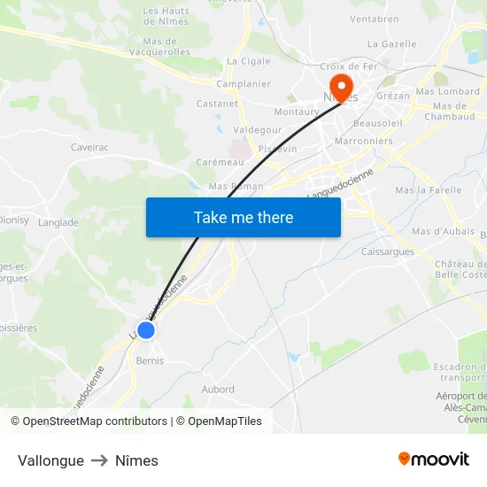 Vallongue to Nîmes map