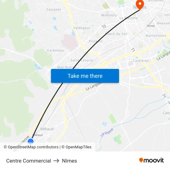 Centre Commercial to Nîmes map