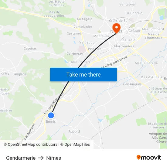 Gendarmerie to Nîmes map