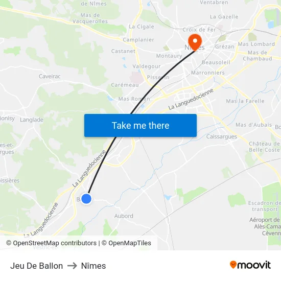 Jeu De Ballon to Nîmes map