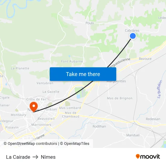 La Cairade to Nîmes map