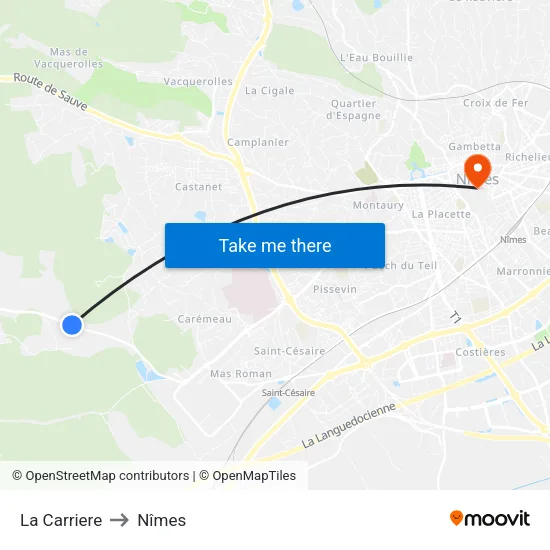 La Carriere to Nîmes map