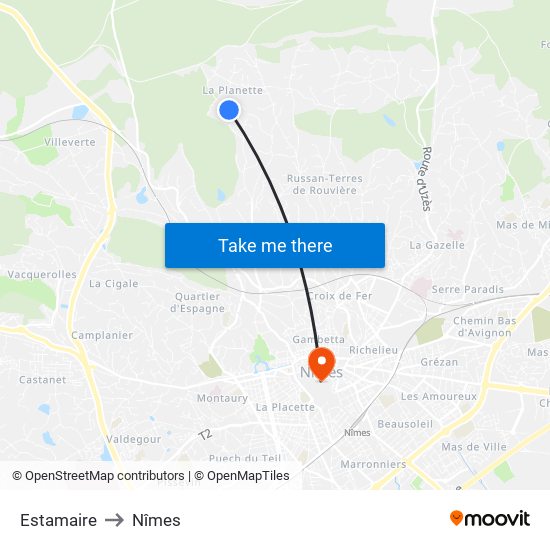 Estamaire to Nîmes map