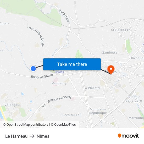 Le Hameau to Nîmes map
