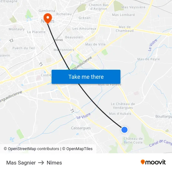 Mas Sagnier to Nîmes map
