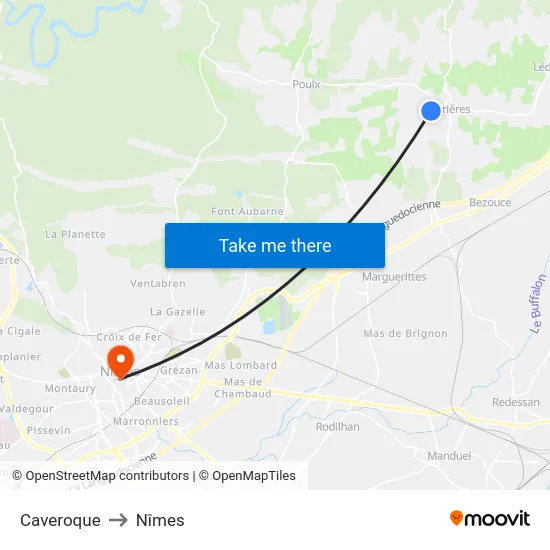 Caveroque to Nîmes map