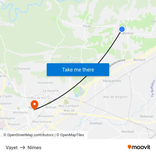 Vayet to Nîmes map