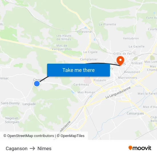 Caganson to Nîmes map