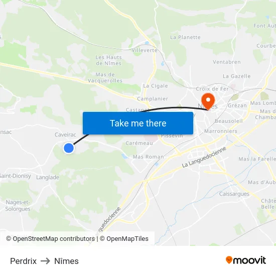 Perdrix to Nîmes map