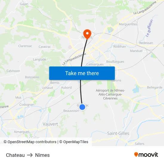 Chateau to Nîmes map