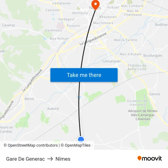 Gare De Generac to Nîmes map