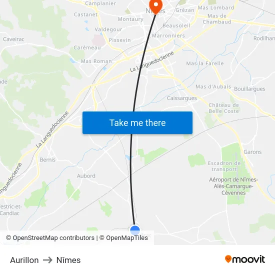 Aurillon to Nîmes map