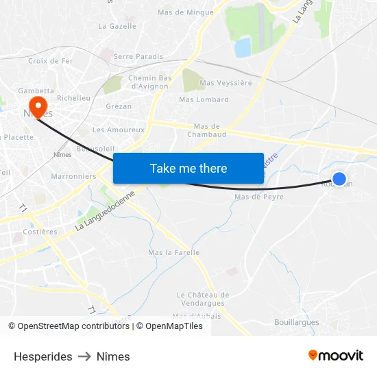 Hesperides to Nîmes map
