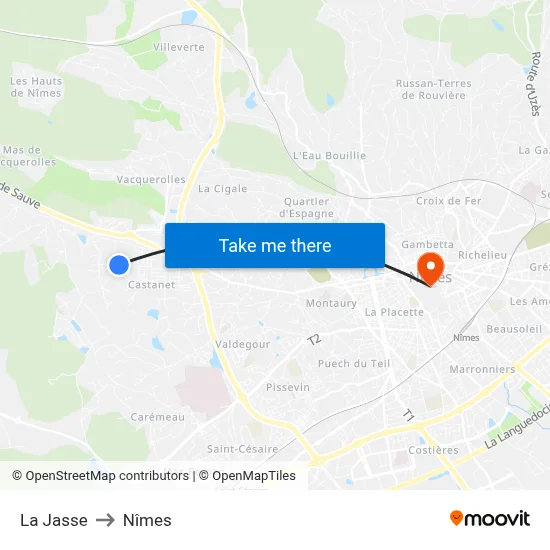 La Jasse to Nîmes map