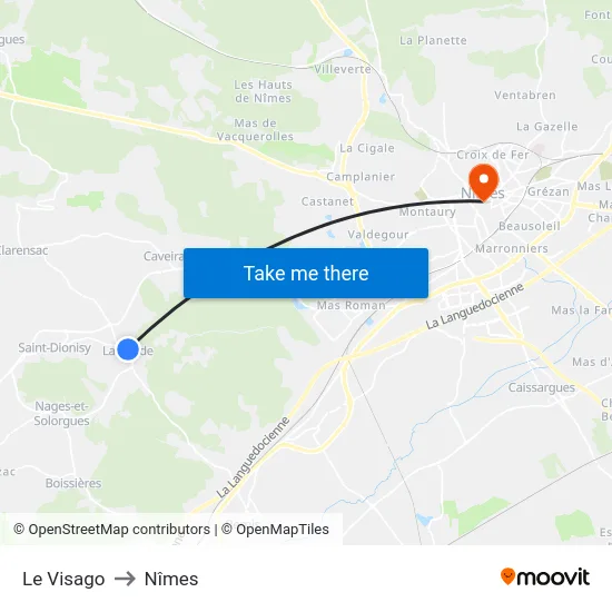 Le Visago to Nîmes map