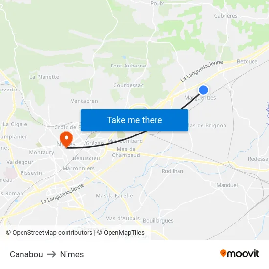 Canabou to Nîmes map