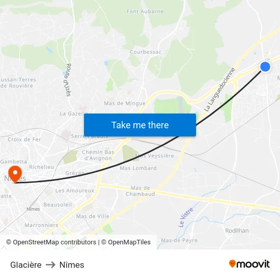 Glacière to Nîmes map