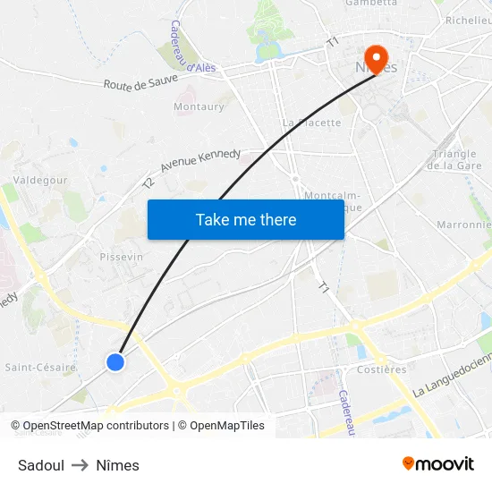 Sadoul to Nîmes map