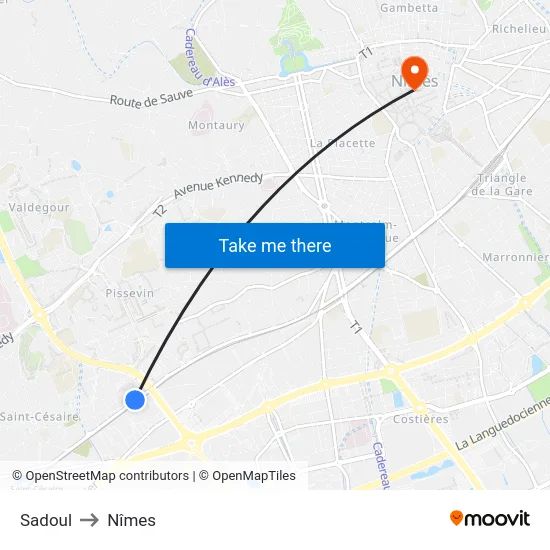 Sadoul to Nîmes map