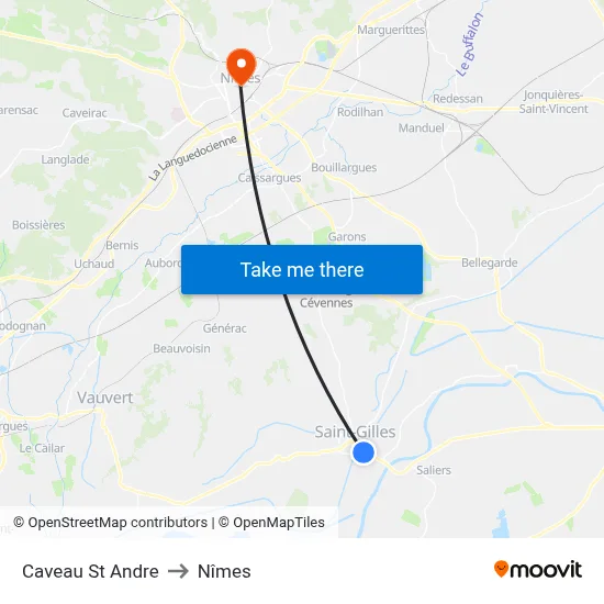 Caveau St Andre to Nîmes map