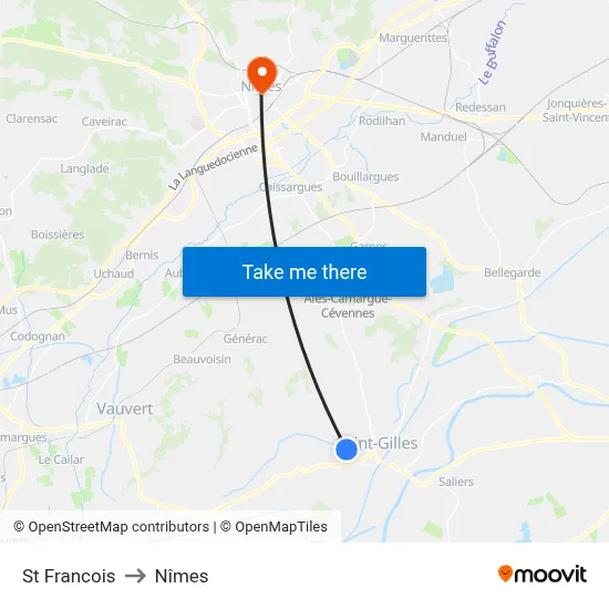 St Francois to Nîmes map