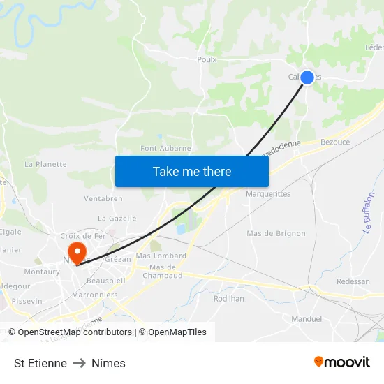 St Etienne to Nîmes map