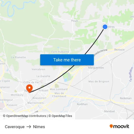 Caveroque to Nîmes map