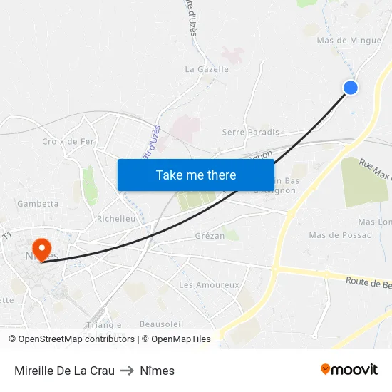 Mireille De La Crau to Nîmes map