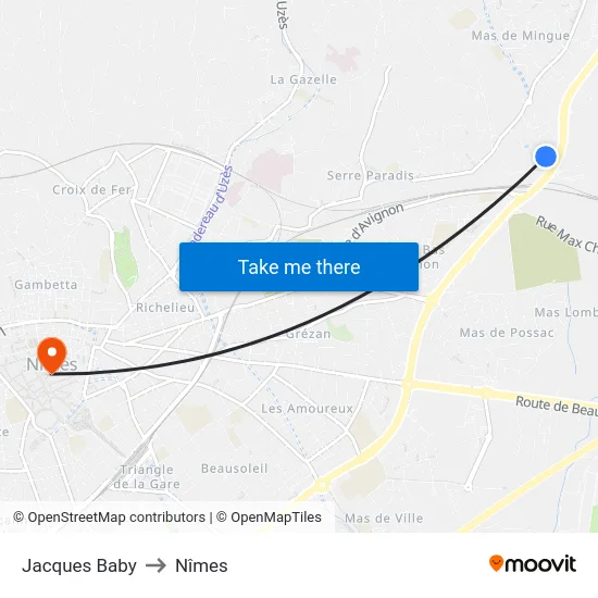 Jacques Baby to Nîmes map