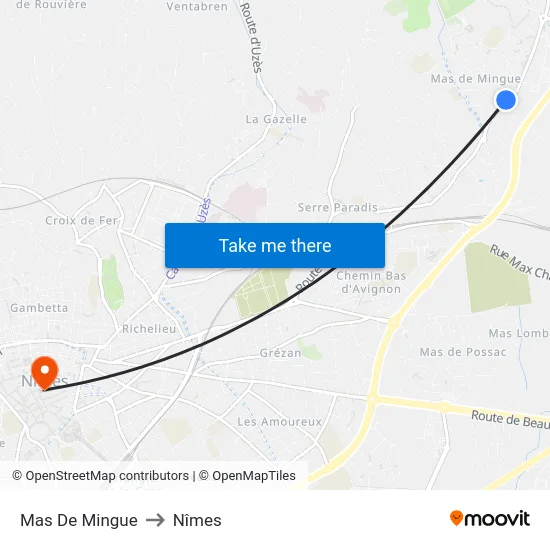 Mas De Mingue to Nîmes map