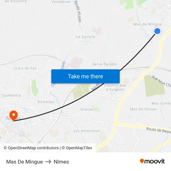 Mas De Mingue to Nîmes map