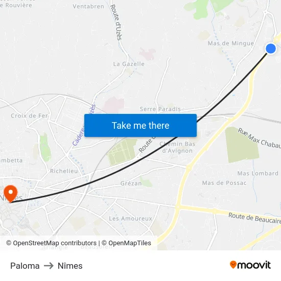 Paloma to Nîmes map