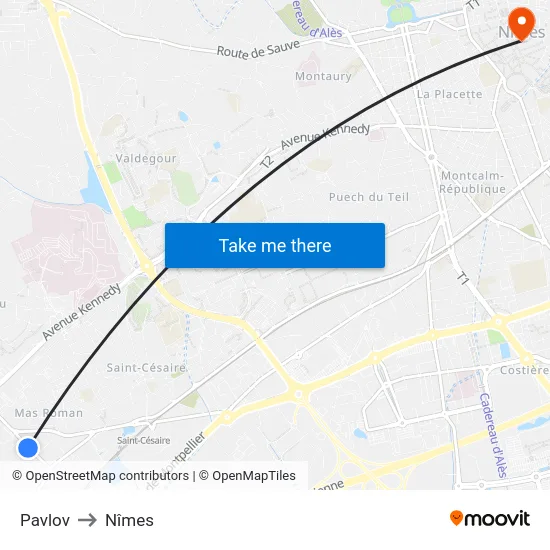 Pavlov to Nîmes map