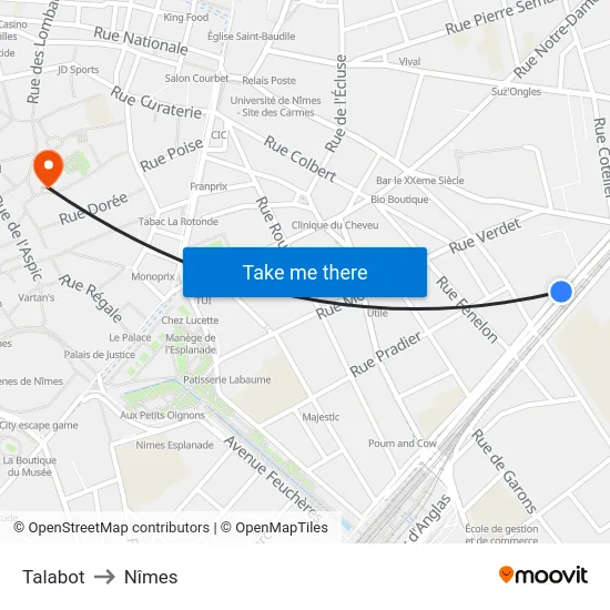 Talabot to Nîmes map