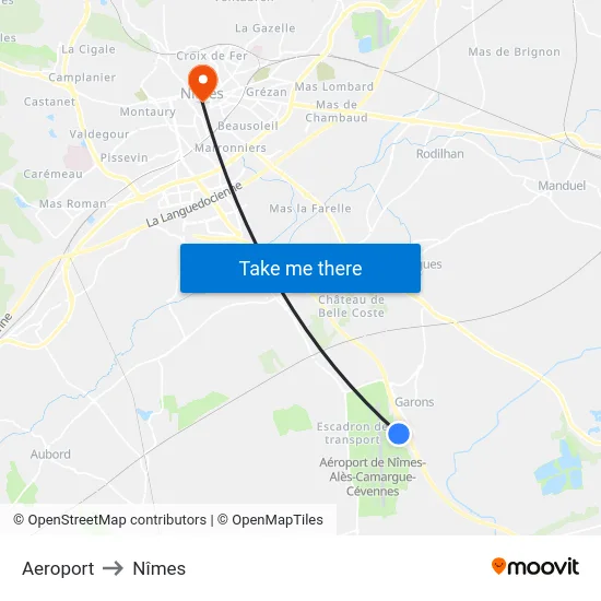 Aeroport to Nîmes map