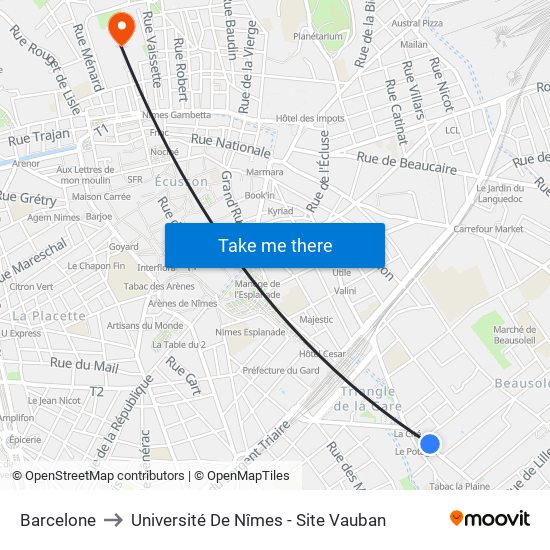 Barcelone to Université De Nîmes - Site Vauban map