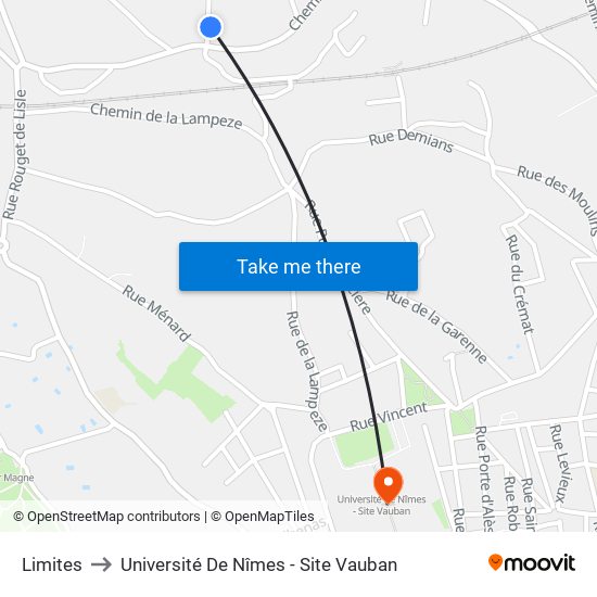 Limites to Université De Nîmes - Site Vauban map