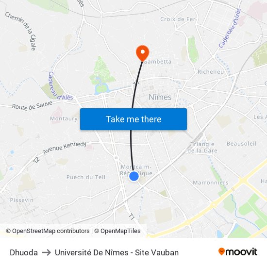 Dhuoda to Université De Nîmes - Site Vauban map