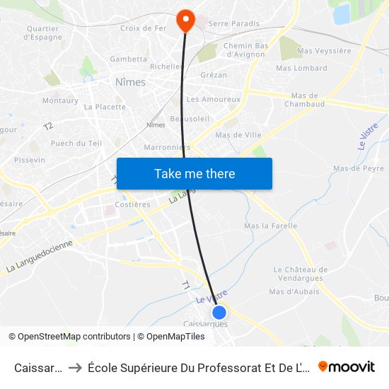 Caissargues to École Supérieure Du Professorat Et De L'Éducation (Espe) map