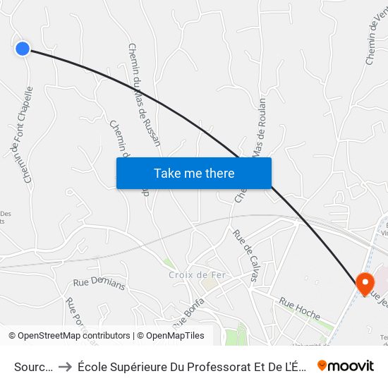 Sourciers to École Supérieure Du Professorat Et De L'Éducation (Espe) map