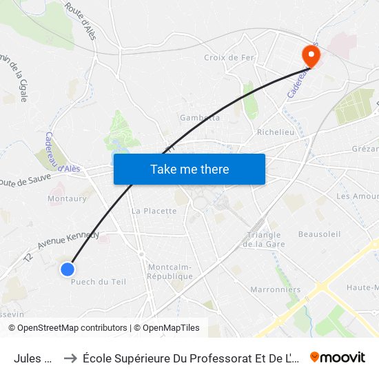 Jules Verne to École Supérieure Du Professorat Et De L'Éducation (Espe) map