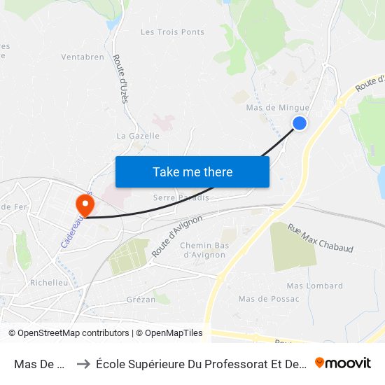 Mas De Mingue to École Supérieure Du Professorat Et De L'Éducation (Espe) map