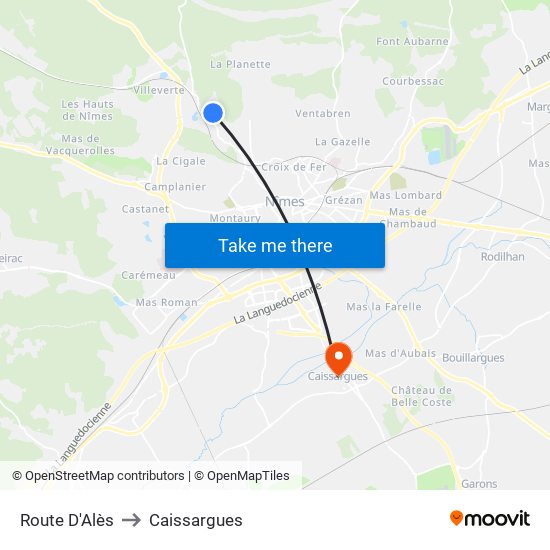 Route D'Alès to Caissargues map