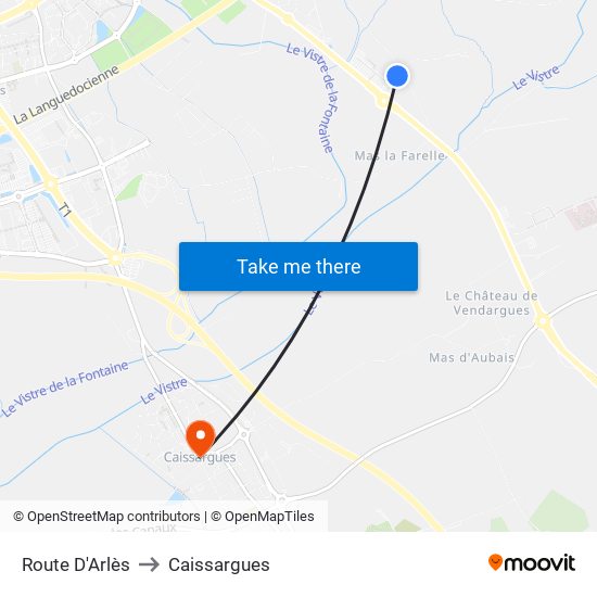 Route D'Arlès to Caissargues map