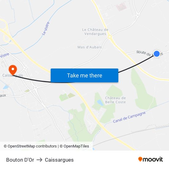 Bouton D'Or to Caissargues map