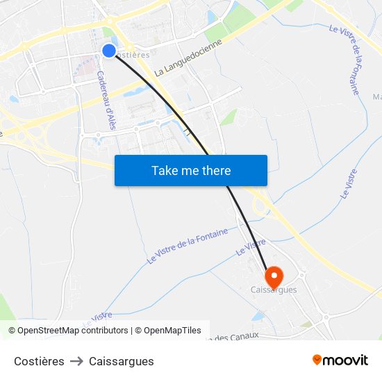 Costières to Caissargues map