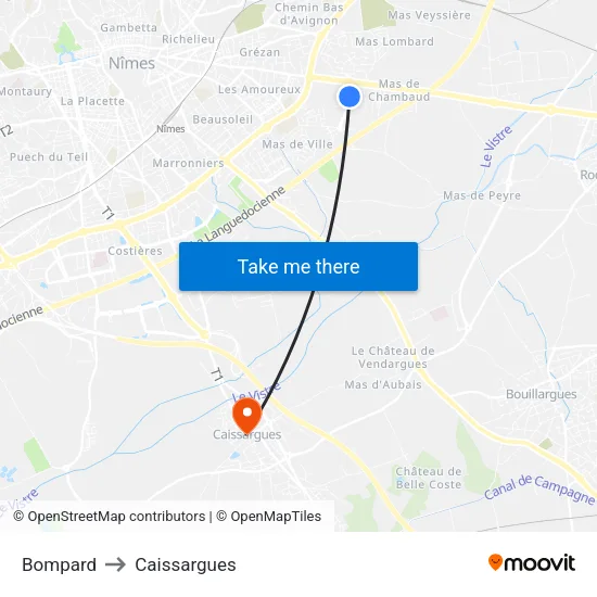 Bompard to Caissargues map