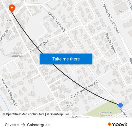 Olivette to Caissargues map