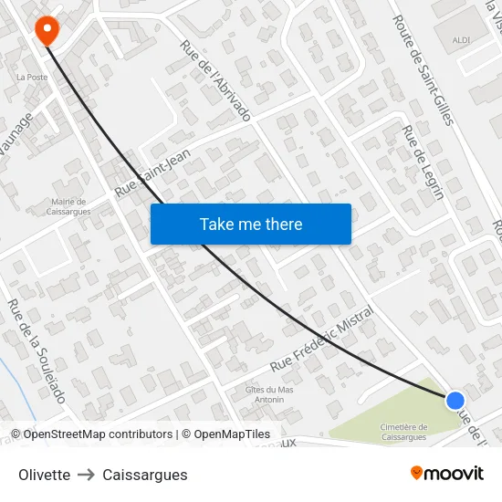 Olivette to Caissargues map