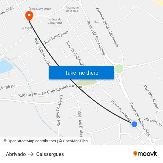 Abrivado to Caissargues map